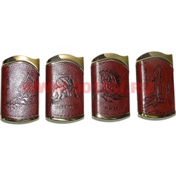Зажигалка газовая турбо в коже с рисунками животных и птиц 20 шт/уп - фото 110660