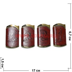 Зажигалка газовая турбо в коже с рисунками животных и птиц 20 шт/уп - фото 110662