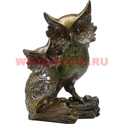 Две совы 18,5 см на дереве из полистоуна - фото 111305