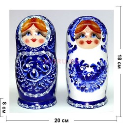 Матрешка 5-ка роспись «Гжель» 18 см - фото 124612