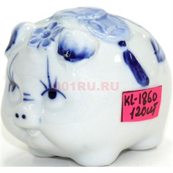 Свинка из фарфора 6 см под гжель (KL-1860) символ 2019 года - фото 124948