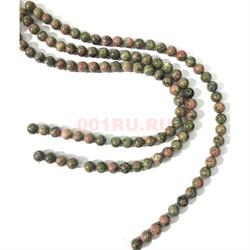 Бусины из унакита круглые 10 мм для рукоделия на нитке 40 см - фото 136651