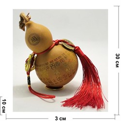 Подвеска Тыква деревянная 30 см с красной ниткой и монетой - фото 156466