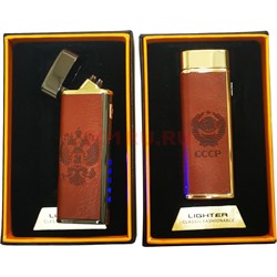 Зажигалка разрядная USB герб России и СССР в коже - фото 173501