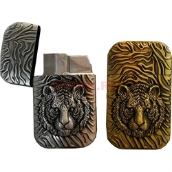 Зажигалка с тиграми 2 цвета округлая турбированная - фото 178967