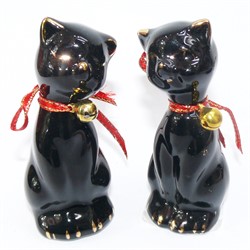Кошки с колькокольчиками (KL-555) из фарфора цена за пару - фото 179014