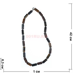 Бусы из тигрового глаза 1,5x0,5 см цилиндр 45 см - фото 180196