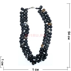Бусы 2x1 см из черного агата капля 55 см - фото 180300