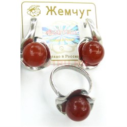 Набор 2-в-1 сережки и кольцо (Г-18529) из сердолика - фото 181664
