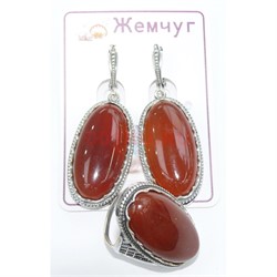 Набор 2-в-1 сережки и кольцо (П-274) из сердолика - фото 181732