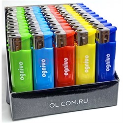 Зажигалка дешевая Ognivo цветная пьезо 50 шт/упаковка - фото 204853