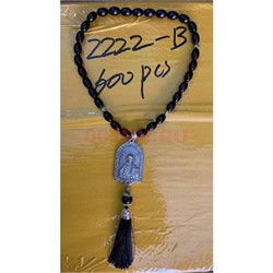 Четки христианские с иконой (2222-B) овальная бусина из черного агата 12 шт/упаковка - фото 205246