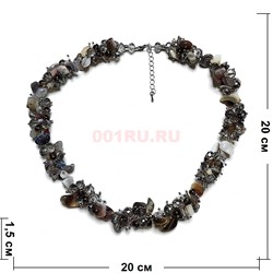 Бусы ежик из серого агата 45 см + бусины циркона - фото 206356