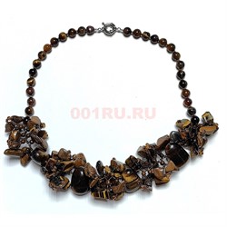 Бусы 48 см из тигрового глаза круглые бусины + галтовка + крошка - фото 206385
