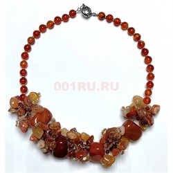 Бусы 48 см из сердолика круглые бусины + галтовка + крошка - фото 206392