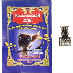 Оберег кошельковый металлический Сова на сундуке - фото 226144