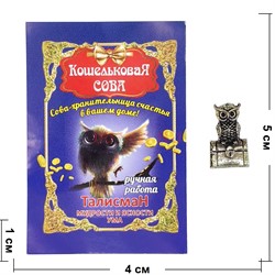 Оберег кошельковый металлический Сова на сундуке - фото 226145