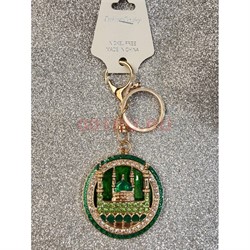 Брелок со стразами (KY-2159) мусульманский круглый с зеленым фоном 12 шт/упаковка - фото 229090