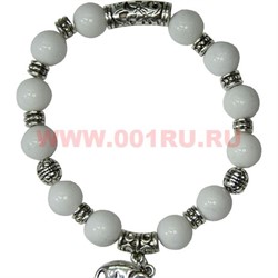 Браслет из белого агата 12 мм с фурнитурой (прессовка) - фото 45788