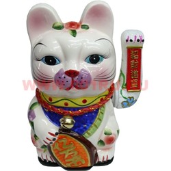Кот Манэки-нэко керамический 25 см с колокольчиком - фото 85539