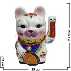 Кот Манэки-нэко керамический 25 см с колокольчиком - фото 85540