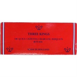 Уголь для кальяна Three Kings (Три Короля) 33 мм 100 штук 10 упаковок (Голландия) - фото 90992