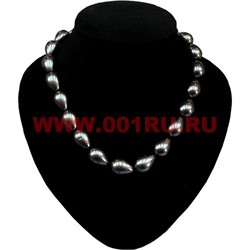 Бусы из жемчуга "майорка" капля черные большие - фото 91541