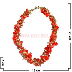 Бусы "Ёжик" из натурального камня 45 см оранжевый коралл - фото 96850