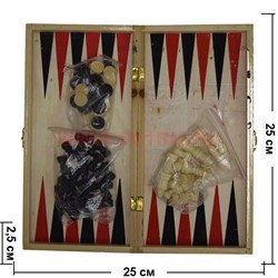Шахматы и нарды 2-в-1 деревянные 25х25 см 120 шт/кор - фото 96964