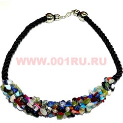 Бусы из натур.камня на кожаном ремешке 45 см микс камней - фото 97085