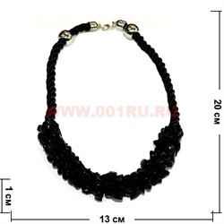 Бусы из натур.камня на кожаном ремешке 45 см чёрный агат - фото 97132