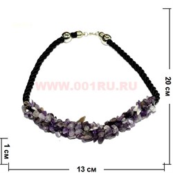 Бусы из натур.камня на кожаном ремешке 45 см аметист - фото 97154