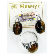 Набор 2-в-1 сережки и кольцо (П-318) из тигрового глаза