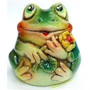Фигурка из цветной керамики Жаба (1) с цветком 6 см