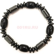 Бралет гематитовый (Y-56) с овальной бусиной черный агат 12 шт/упаковка