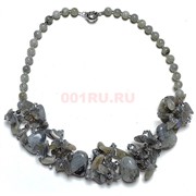 Бусы 48 см из лабрадора круглые бусины + галтовка + крошка