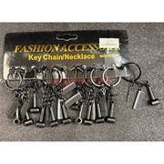 Брелок металлический (KY-1001) тройной «ножницы фен расческа» цвет черный 12 шт/упаковка
