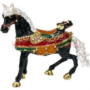 Шкатулка Лошадь со стразами (3482) черная 8 см