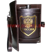Фляжка "Россия" в кожаном чехле 9 унций